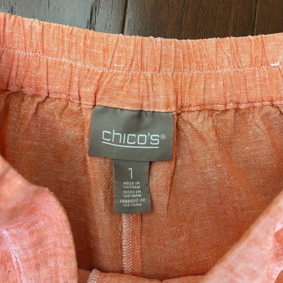 Chico's orange pink cropped linen blend pants pull up waist size 1 - Picture 9 of 9